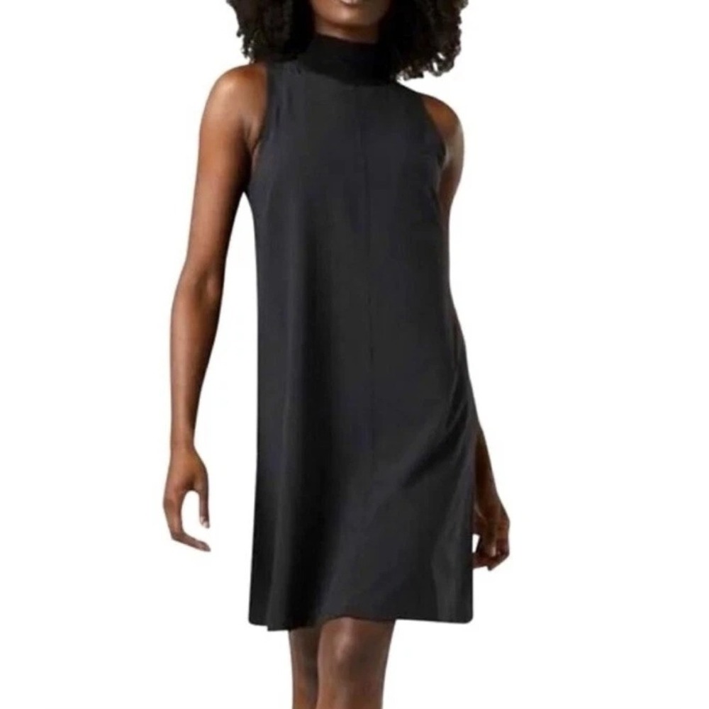 Athleta Initiative Dress Black Mock Neck Sleeveless A-Line Travel Dress XXS NWOT